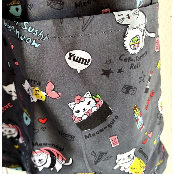 Dickie's Medical Whimsical Cat Sushi Woman's Size L Charcoal Nurse Scrub Top - Picture 6 of 9